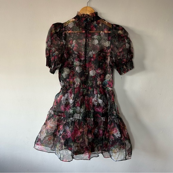 Alice + Olivia Sheer Floral Mini Dress - Black and Pink - Picture 9 of 12